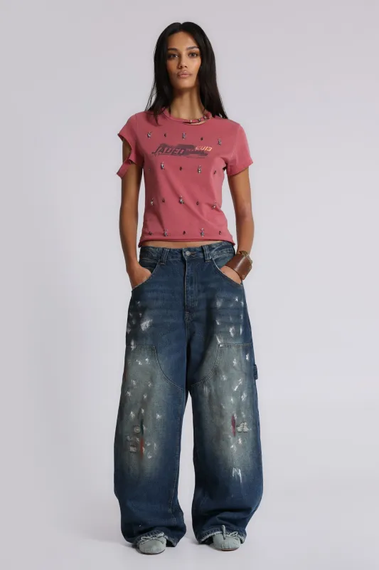 Splatter Cinch Carpenter Jeans sold by Jaded London