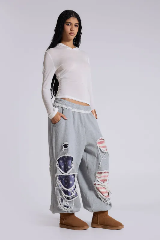 Stars and Stripes Distressed Monster Joggers sold by Jaded London