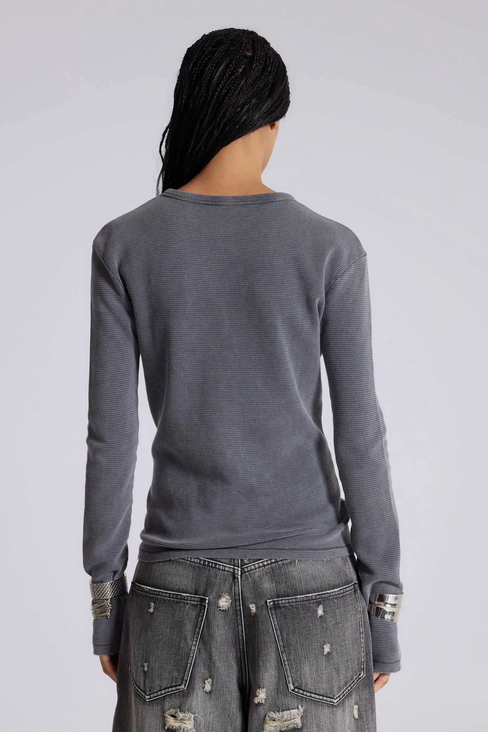 Charcoal Waffle Henley Top sold by Jaded London product image thumbnail 3
