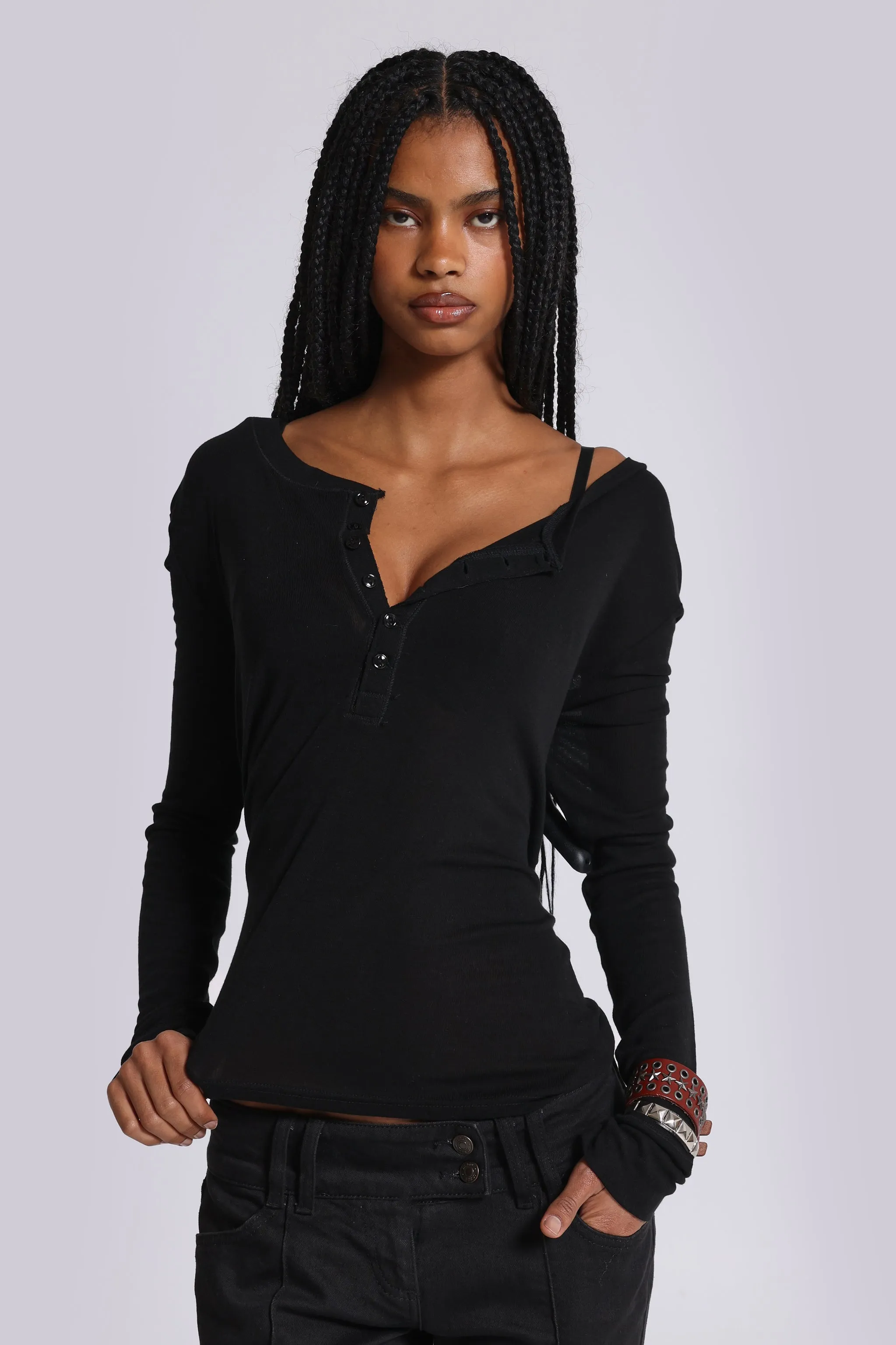 Black Haze Henley Top sold by Jaded London product image thumbnail 5