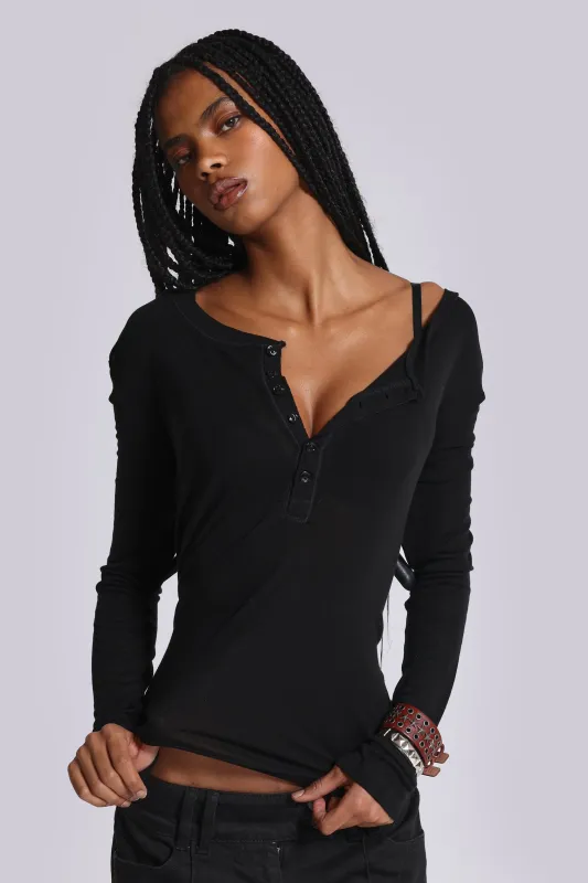 Black Haze Henley Top sold by Jaded London
