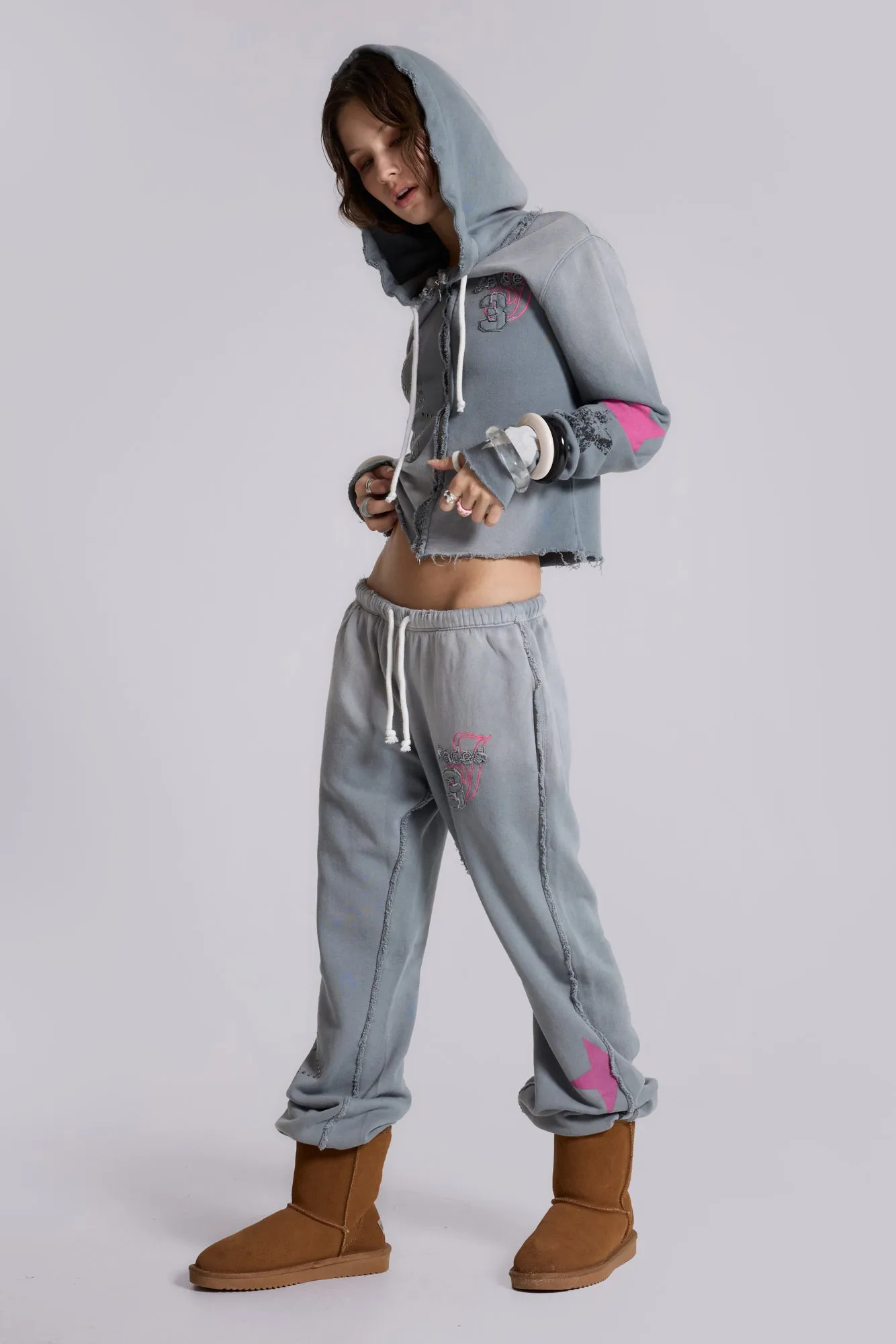 Cleo Graphic Slouchy Bootcut Jogger sold by Jaded London