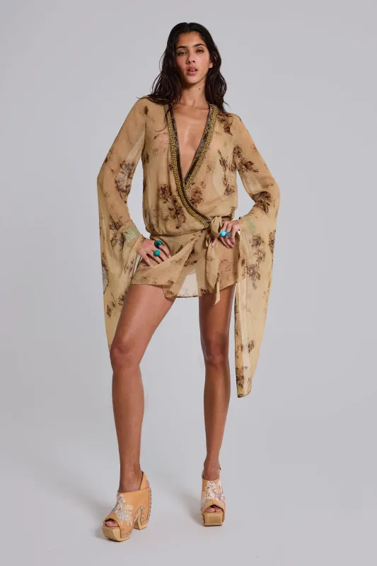 Iberis Chiffon Wrap Mini Dress sold by Jaded London