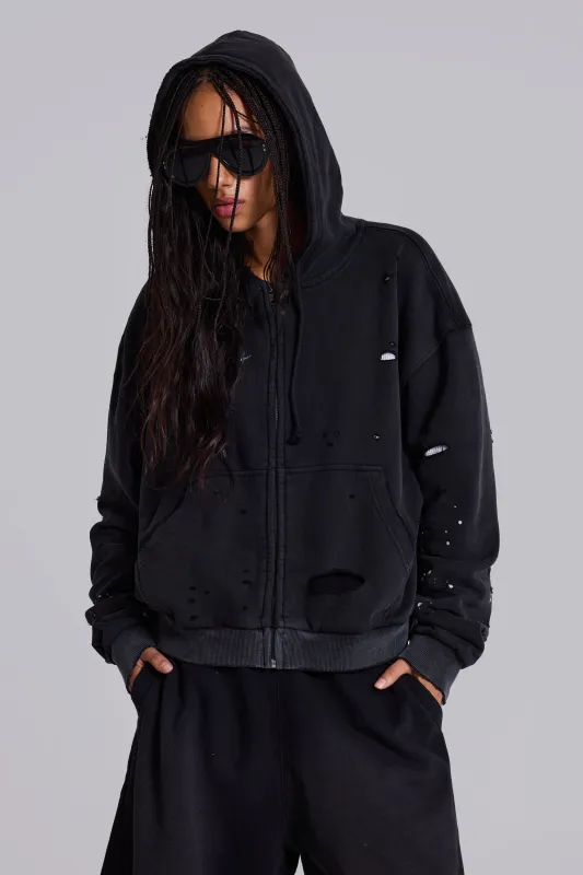 Sun Faded Waffle Lined Zip Hoodie made by Jaded London