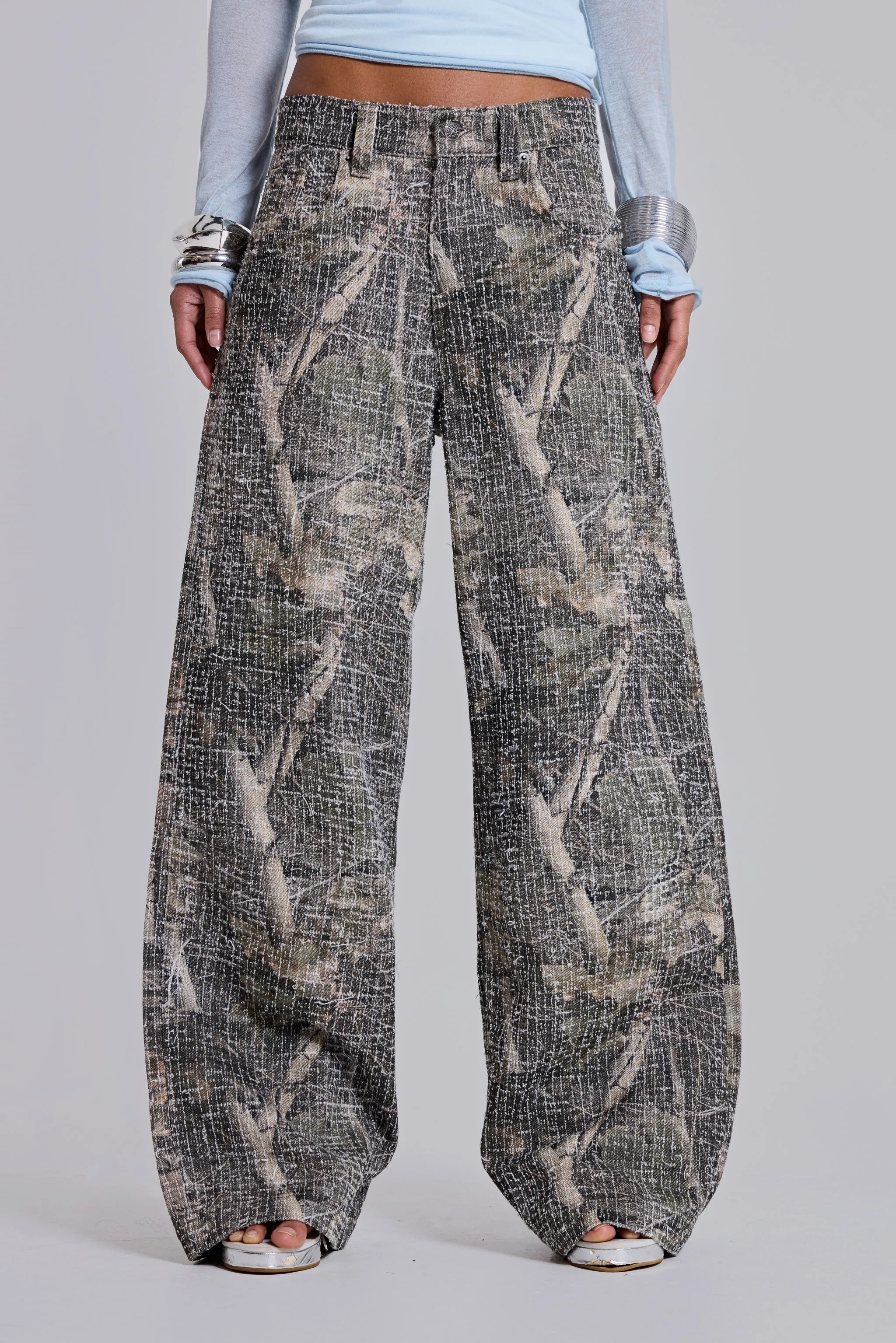 Needle Punch Woodland Camo Colossus Jeans sold by Jaded London product image thumbnail 4