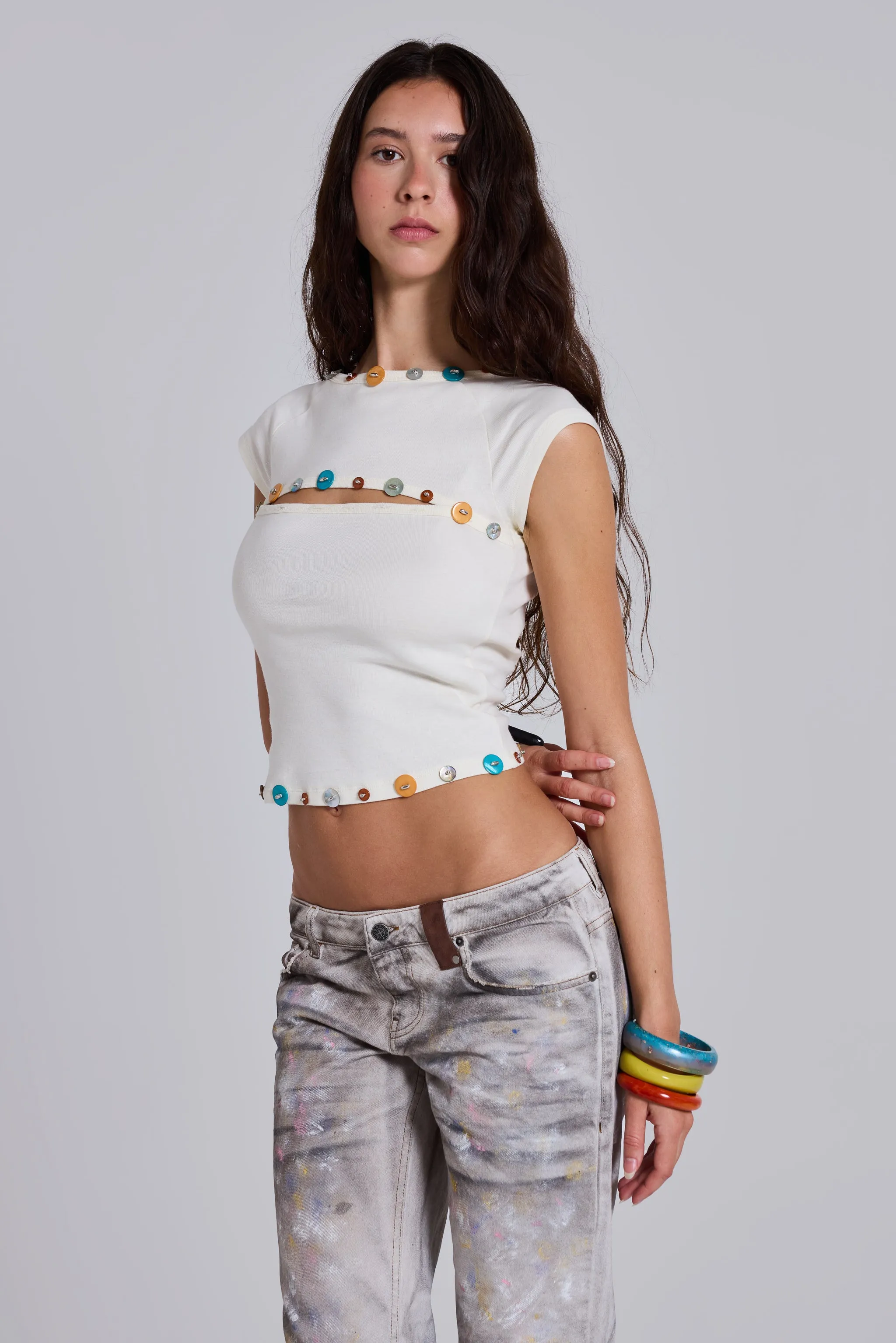 Solira Button Cut Out Top sold by Jaded London