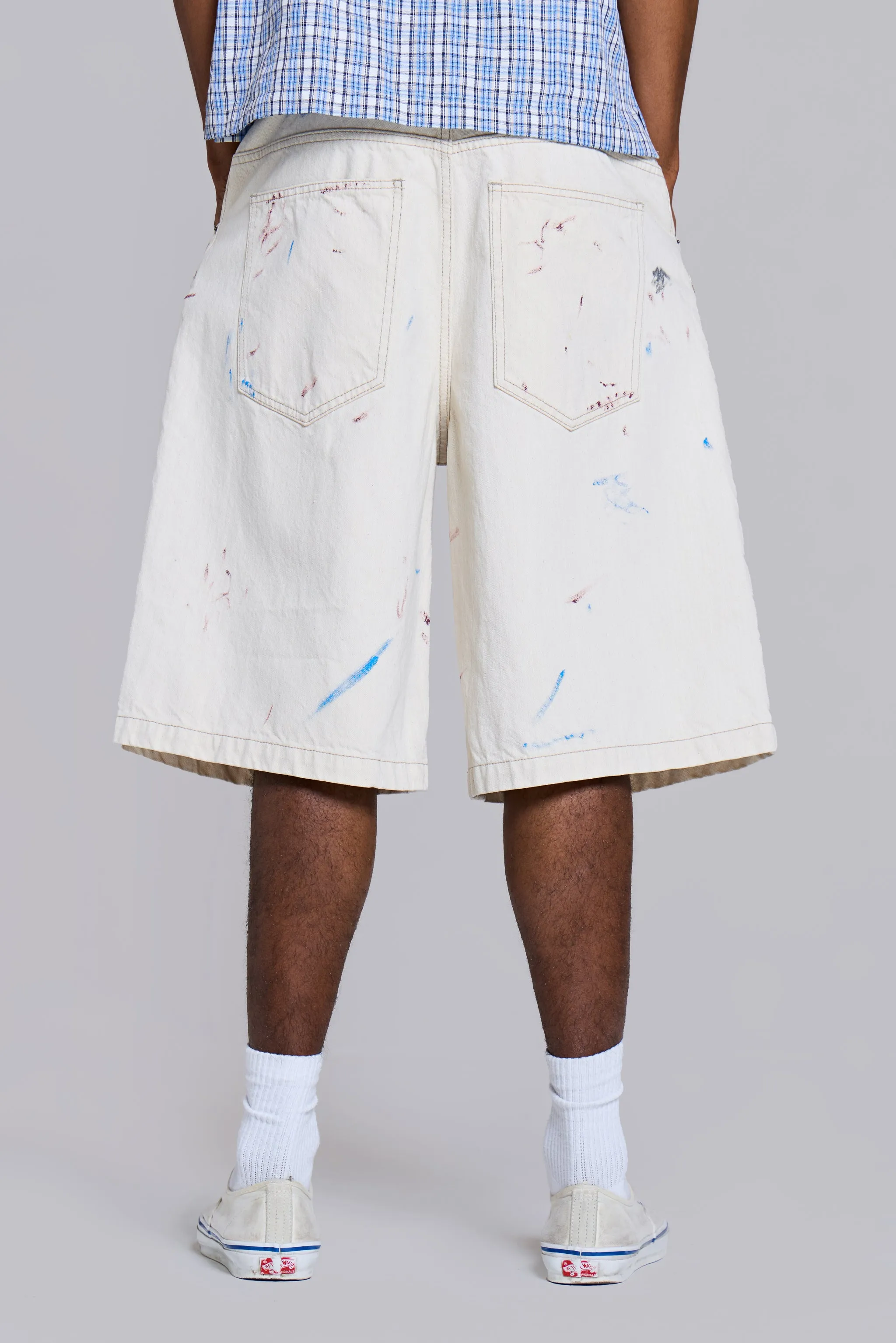 Ecru Paint Colossus Jorts sold by Jaded London