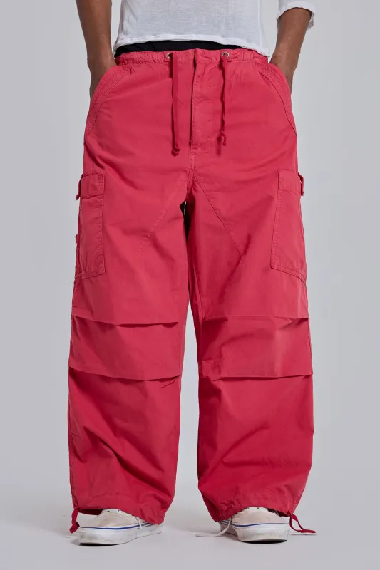 Red Parachute Cargo Pants made by Jaded London