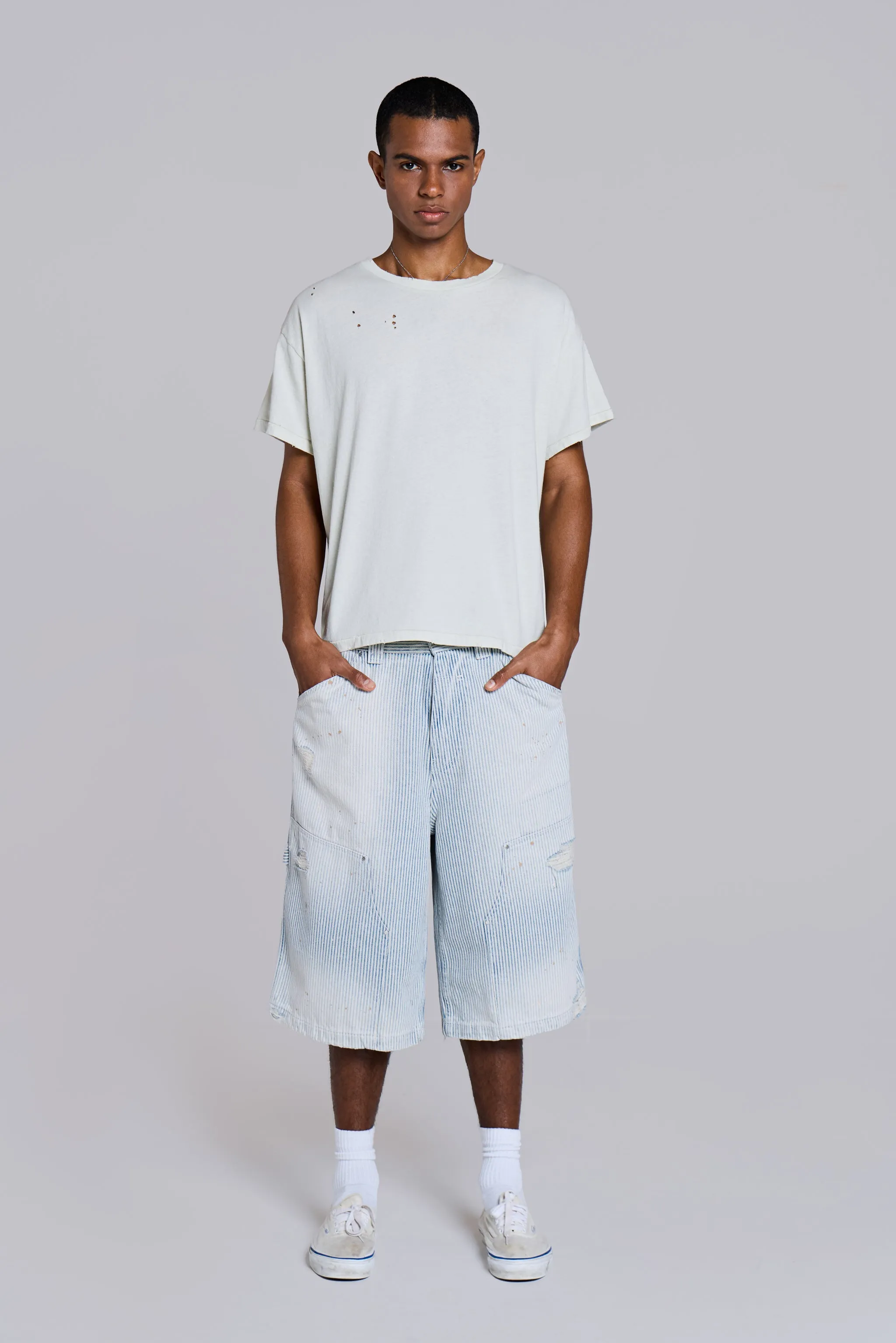 Pinstripe Double Knee Carpenter Jorts sold by Jaded London product image thumbnail 4