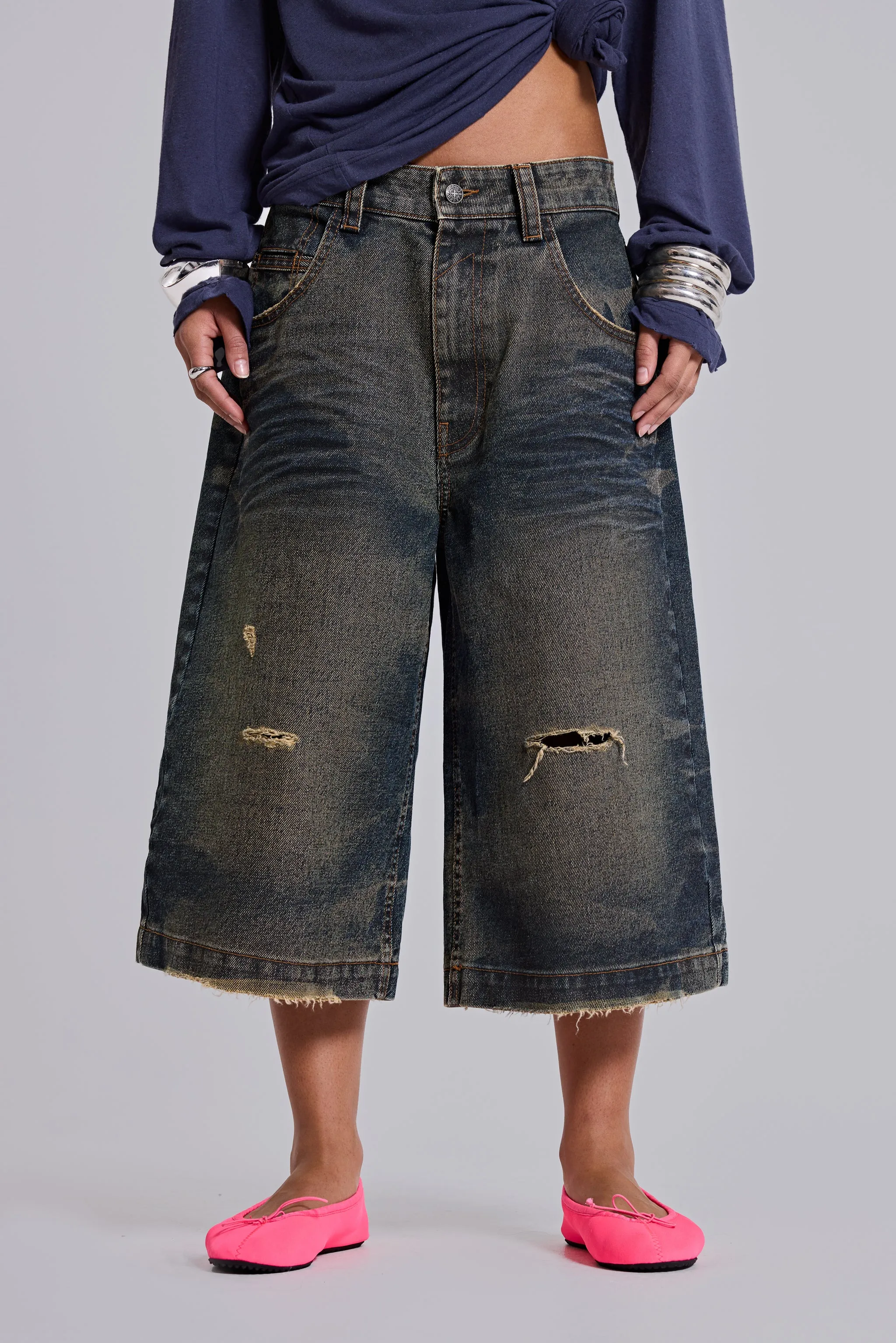 Blue Cinch Back Colossus Jorts sold by Jaded London product image thumbnail 3