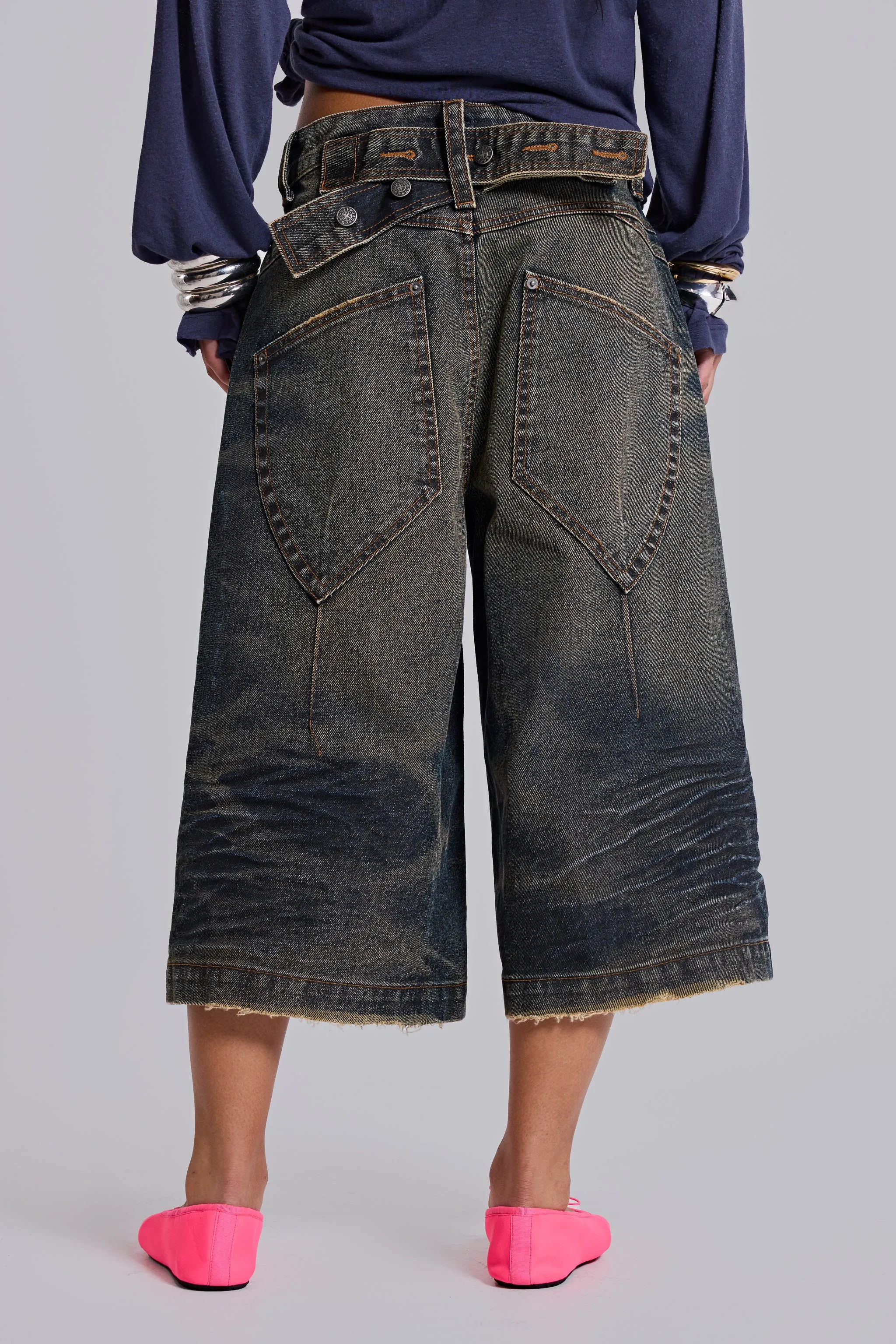 Blue Cinch Back Colossus Jorts sold by Jaded London product image thumbnail 4
