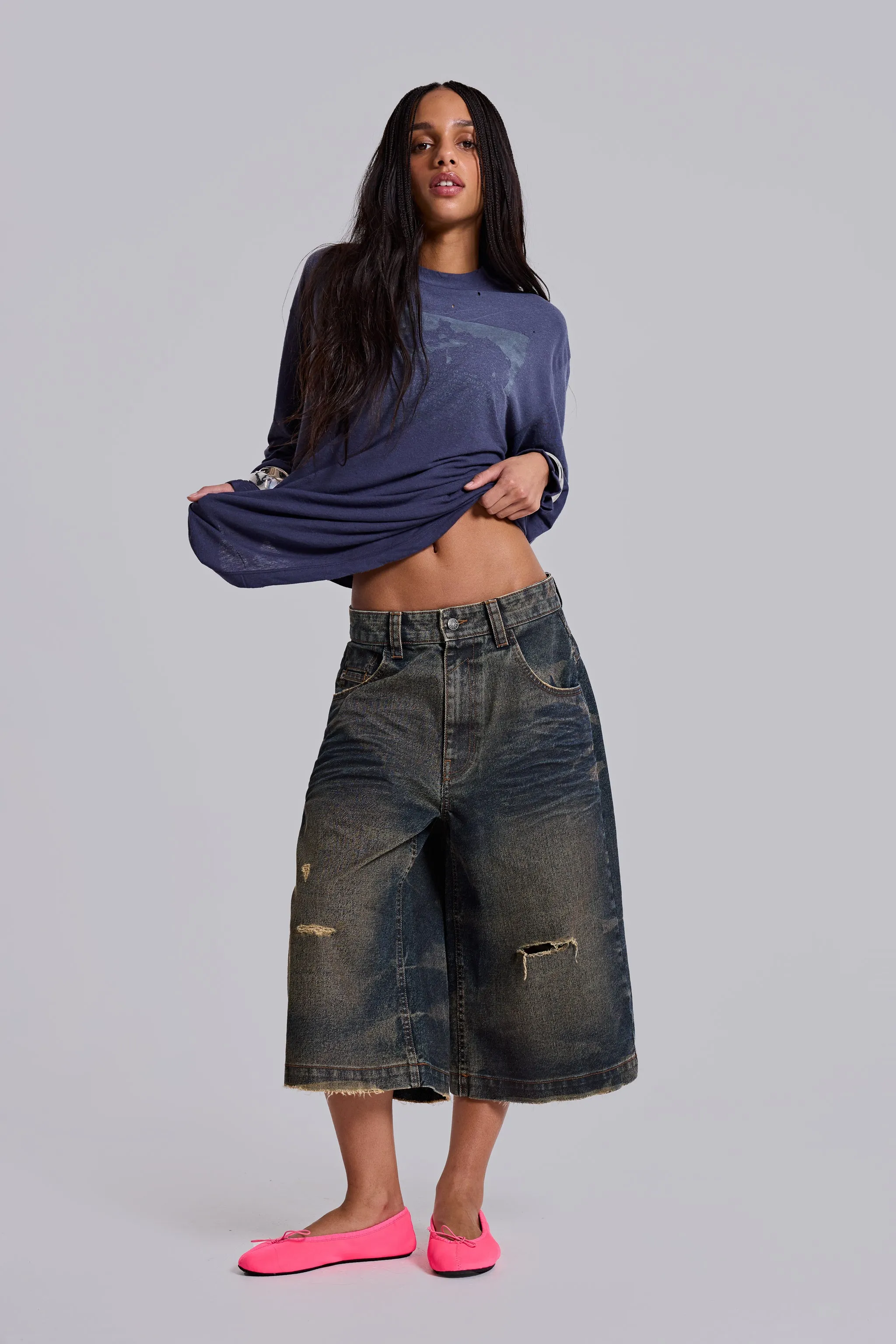 Blue Cinch Back Colossus Jorts sold by Jaded London product image thumbnail 2