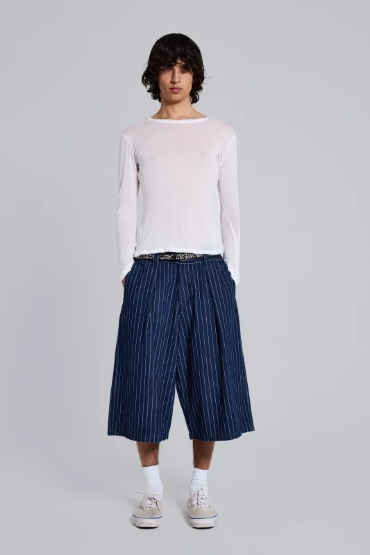 Pinstripe Denim XL Goliath Shorts made by Jaded London