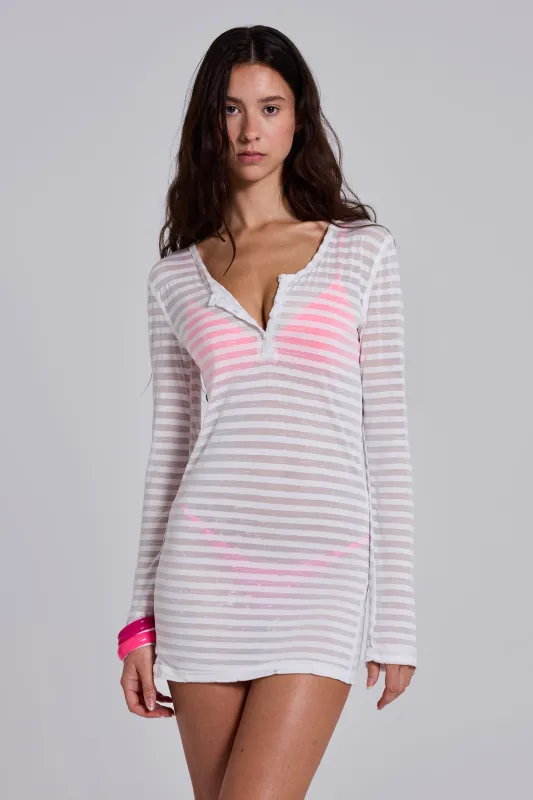 Sheer Henley Stripe Mini Dress made by Jaded London