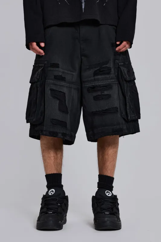Black Distressed Beach Cargo Shorts made by Jaded London