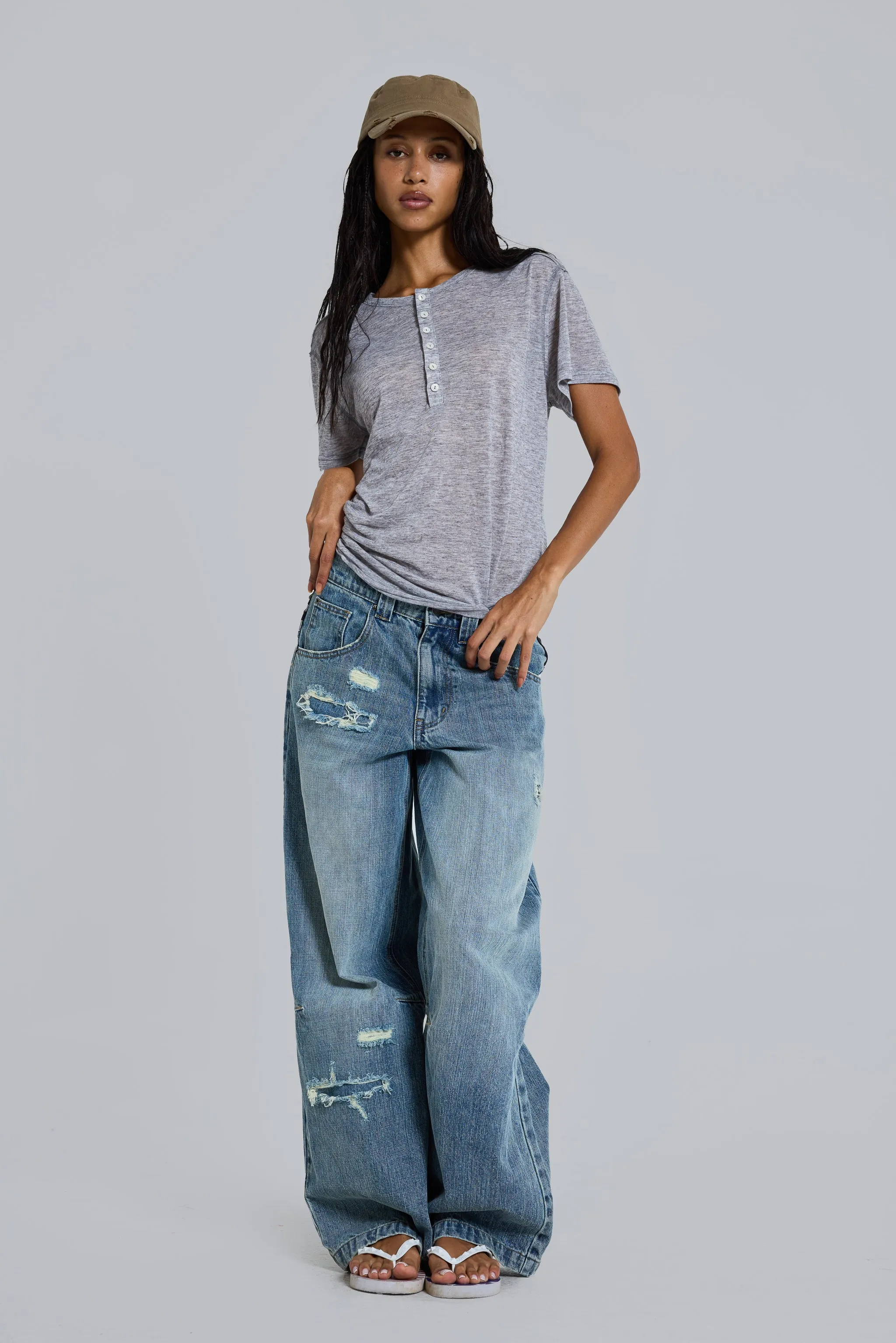 Grey Marl Haze Henley T-Shirt sold by Jaded London product image thumbnail 2