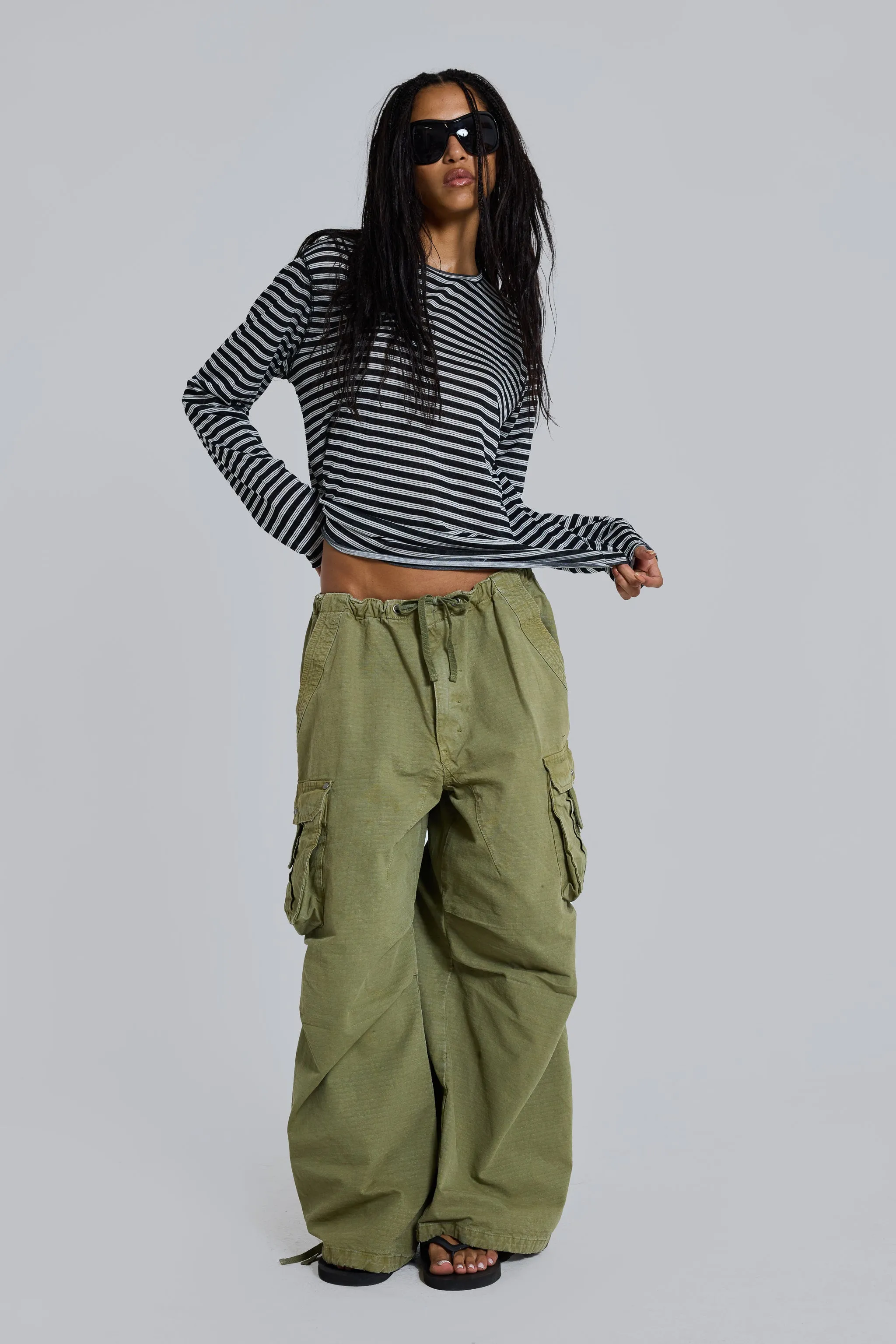 Olive XL Parachute Cargo Pants sold by Jaded London product image thumbnail 5