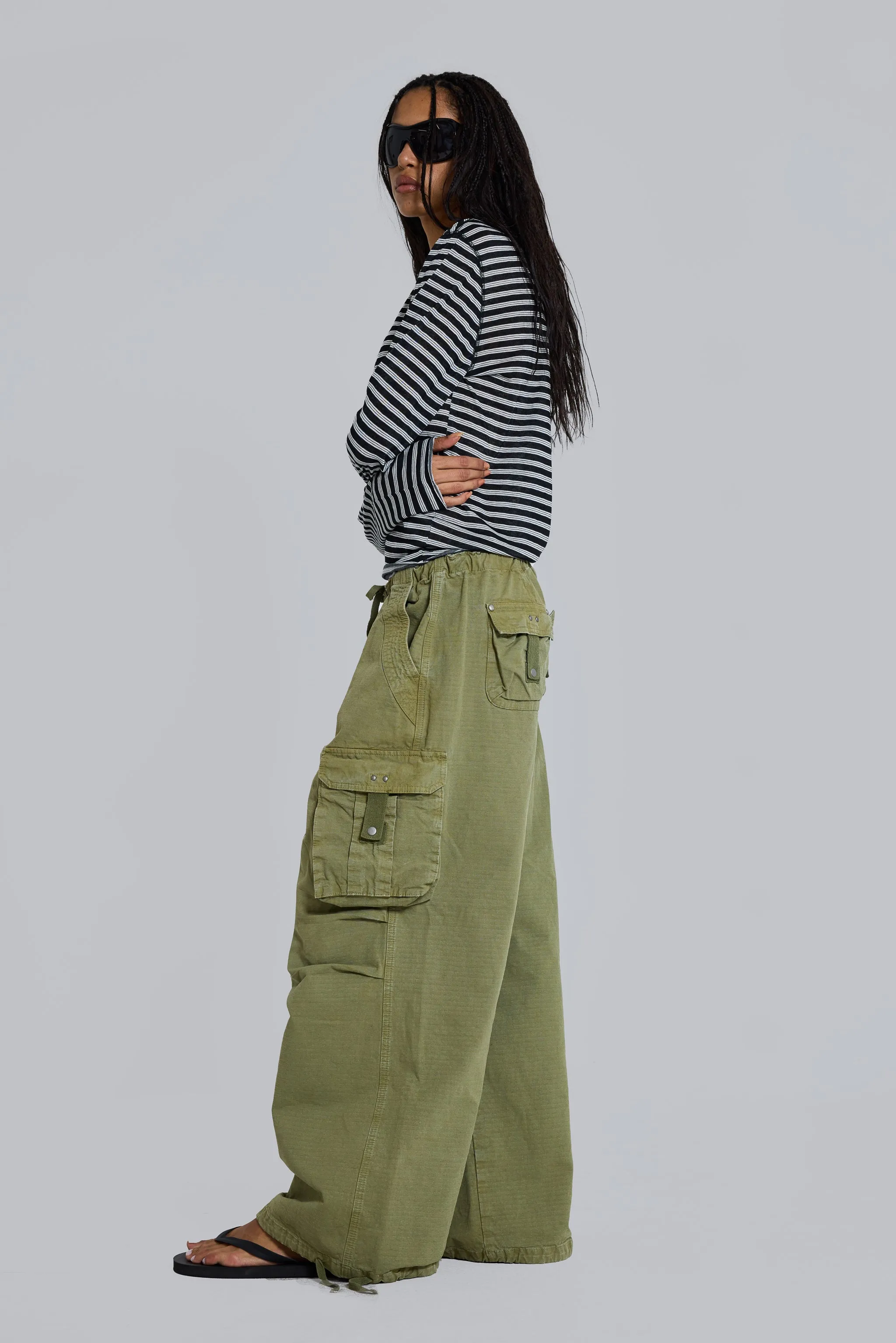 Olive XL Parachute Cargo Pants sold by Jaded London product image thumbnail 4