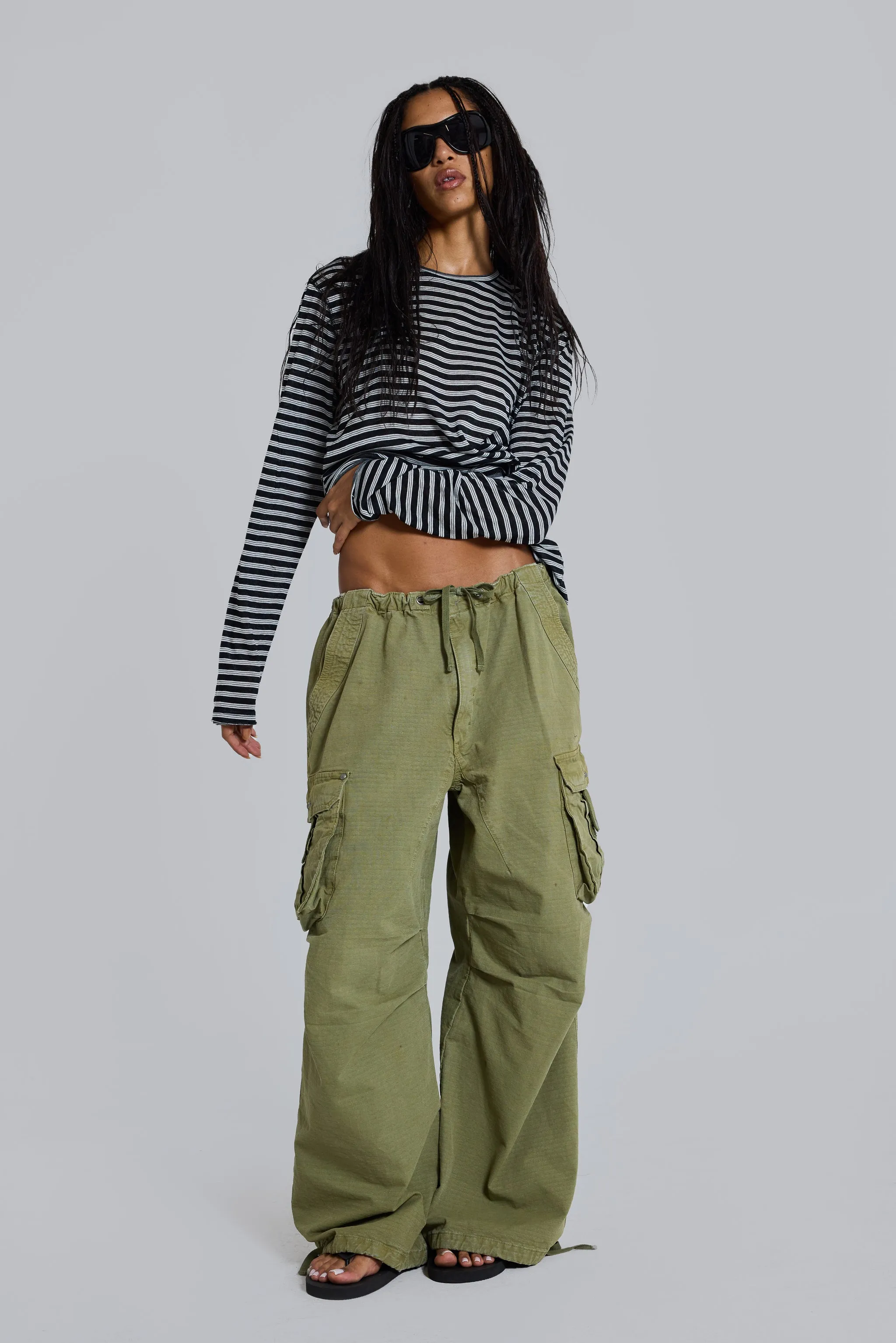 Olive XL Parachute Cargo Pants sold by Jaded London