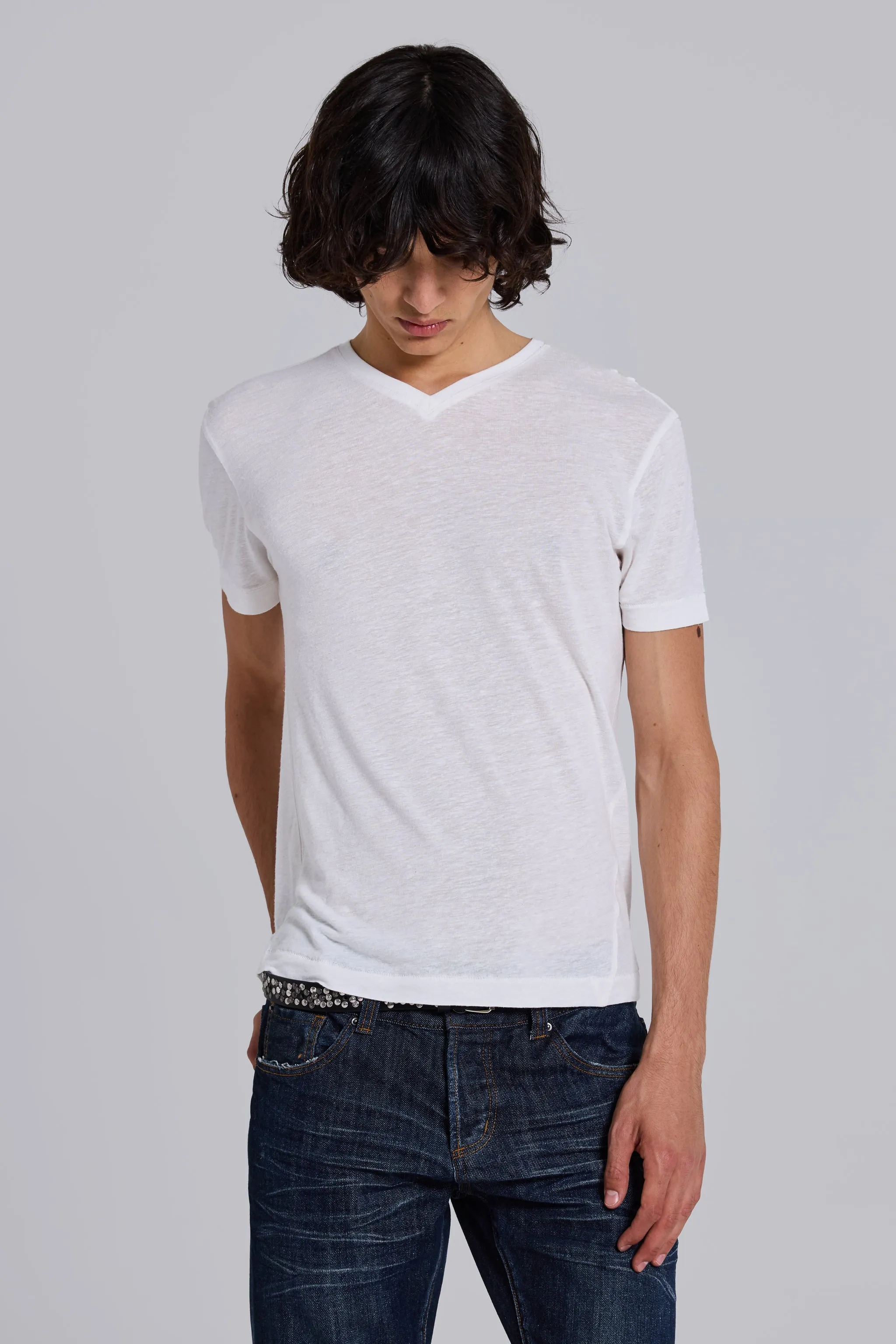 Linen V-Neck T-Shirt sold by Jaded London product image thumbnail 5