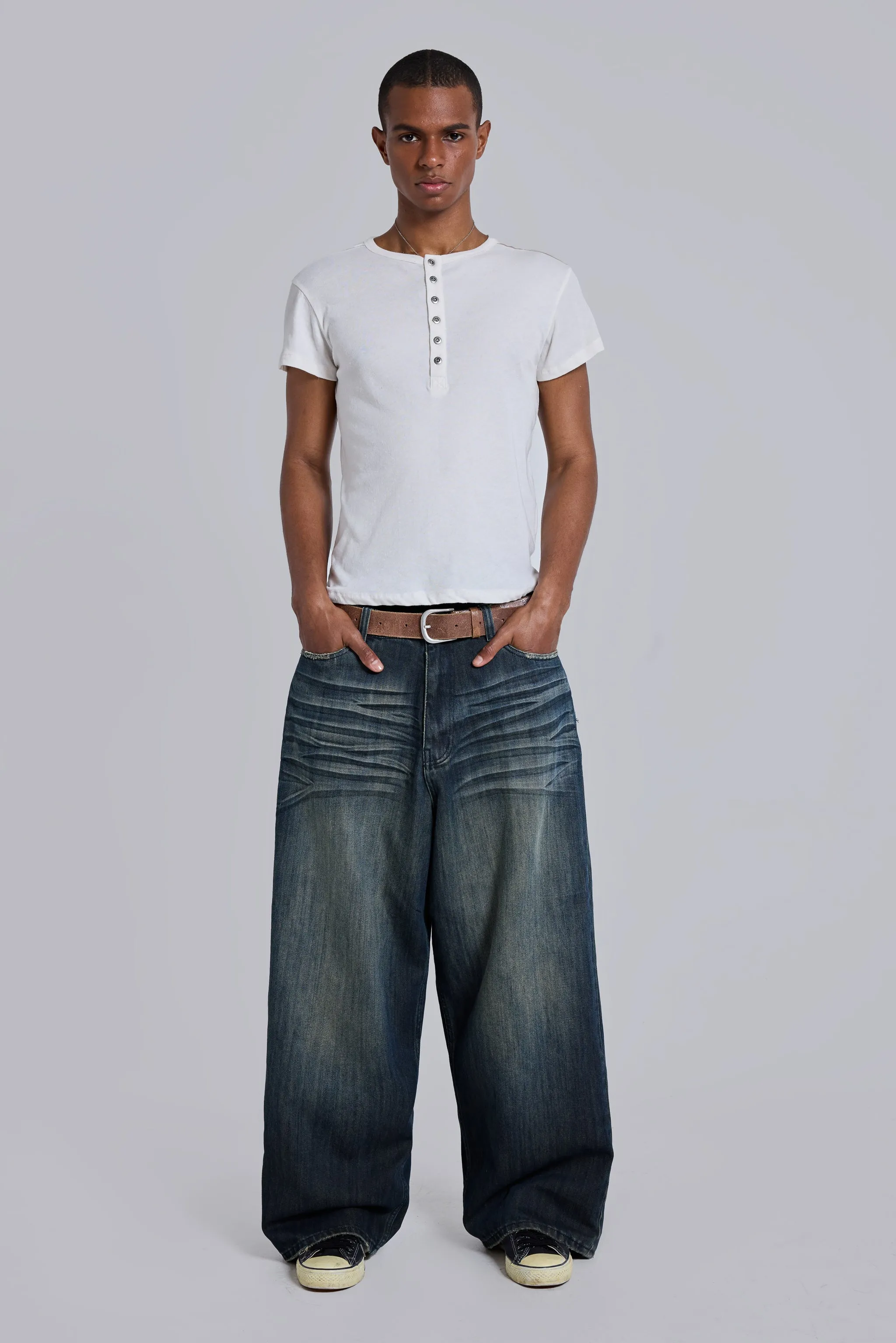 Off White Haze Henley T-Shirt sold by Jaded London product image thumbnail 3