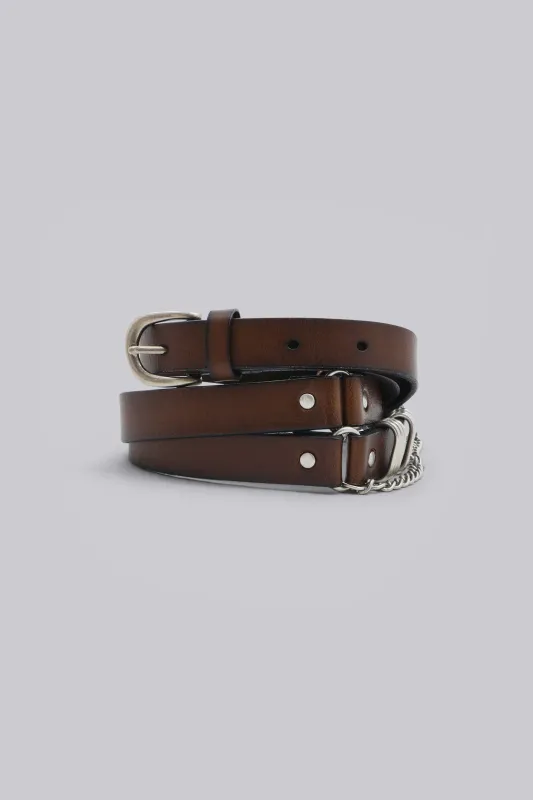 Saddle Skinny Brown Leather Belt made by Jaded London