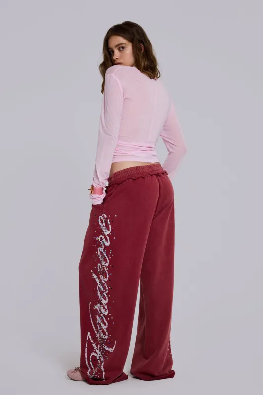 Burgundy Hardcore Jewel Monster Joggers made by Jaded London
