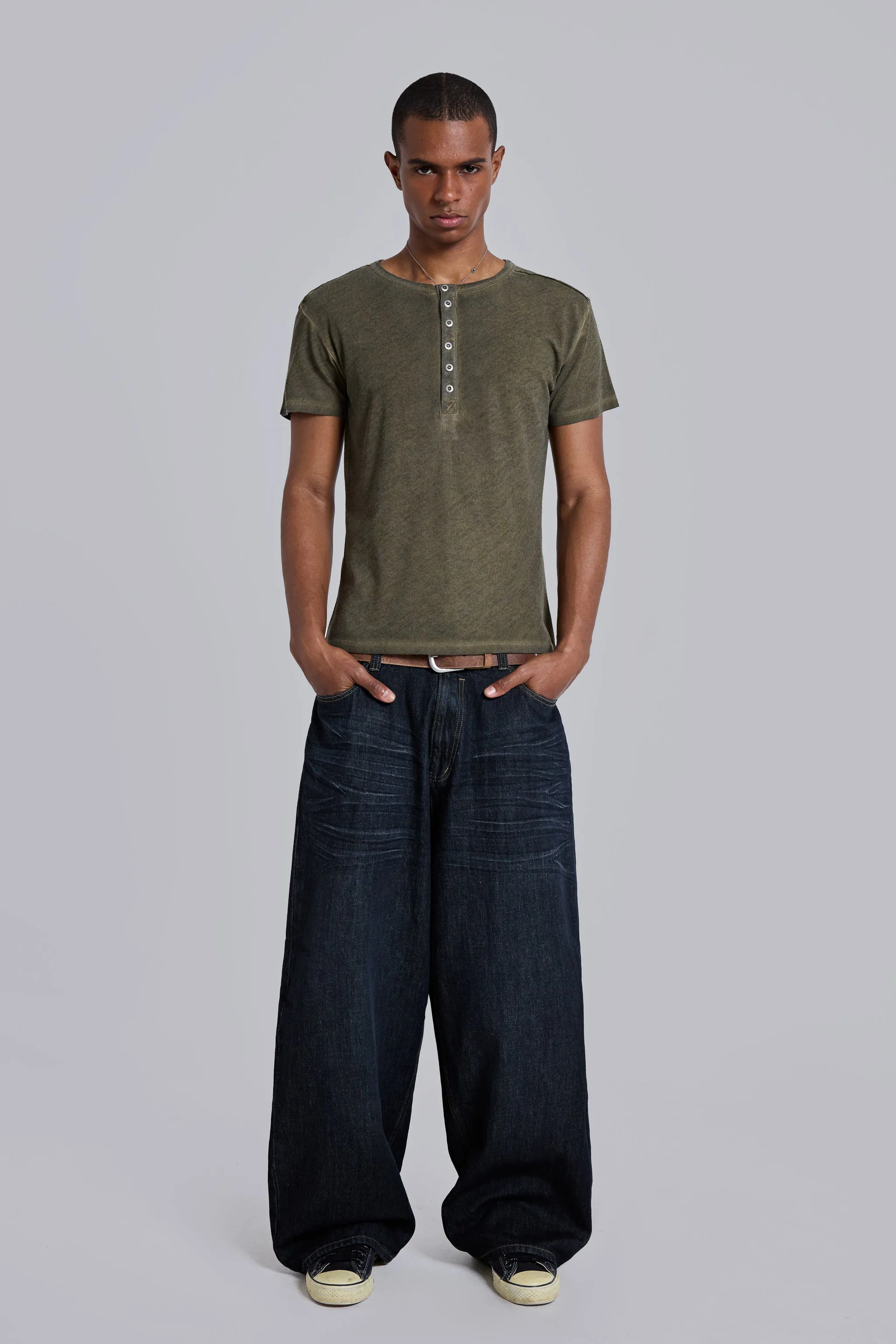Khaki Haze Henley T-Shirt sold by Jaded London product image thumbnail 3