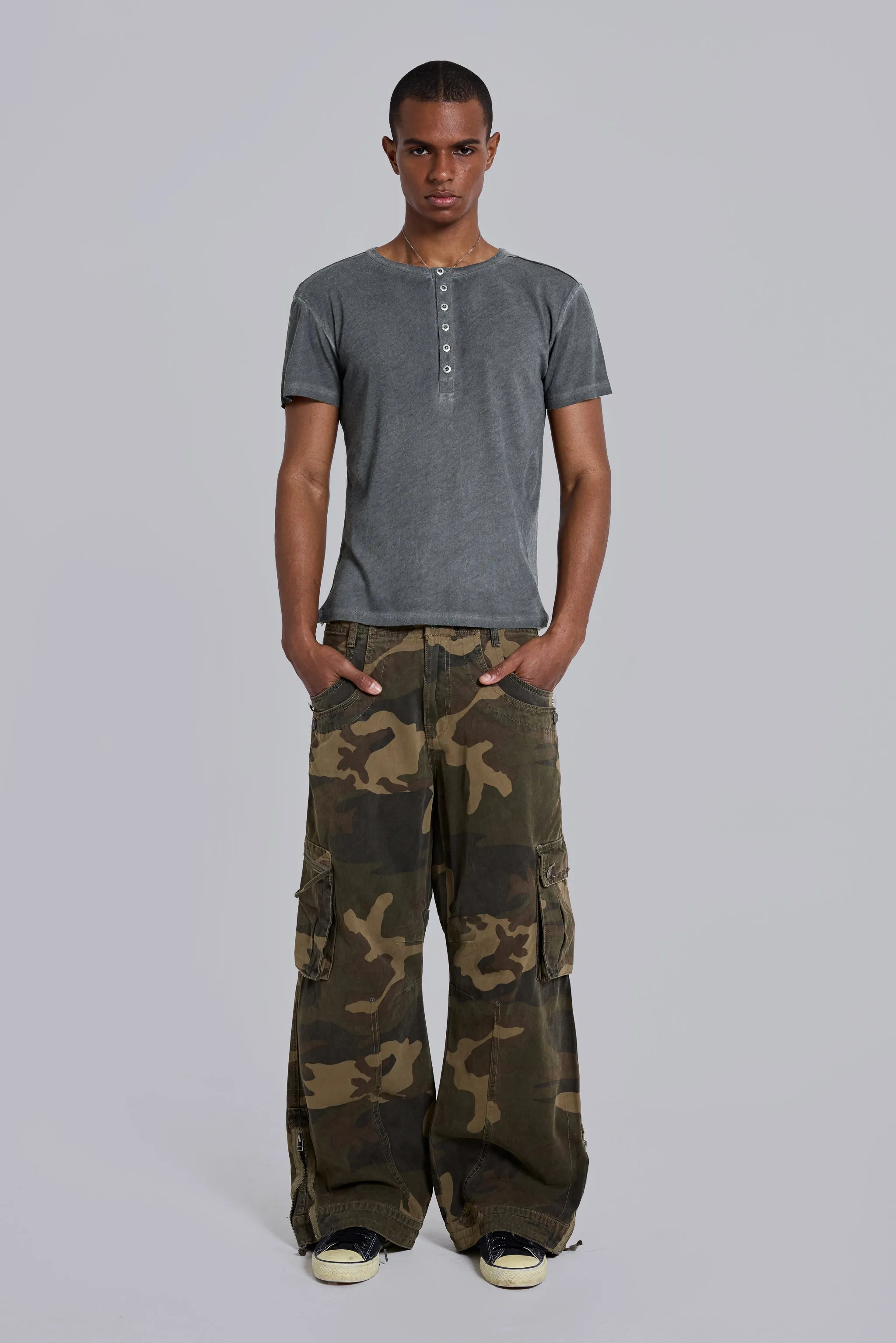 Washed Black Haze Henley T-Shirt sold by Jaded London product image thumbnail 3