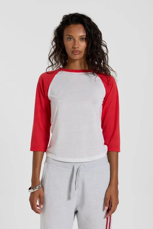 Red Los Angeles Slim Raglan Top made by Jaded London