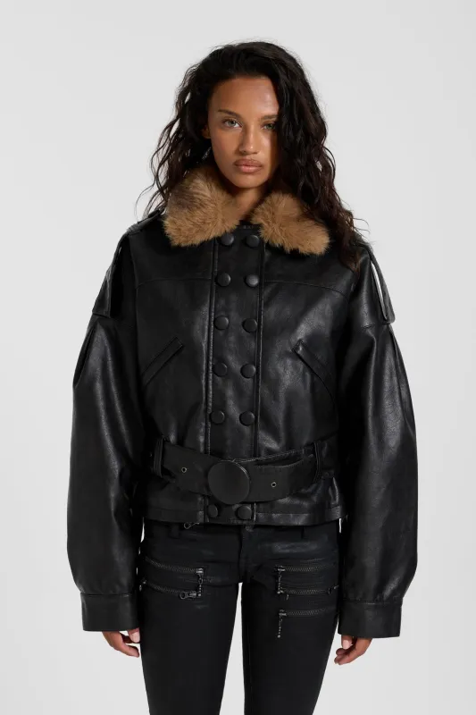 Sydney PU Leather Belted Jacket made by Jaded London