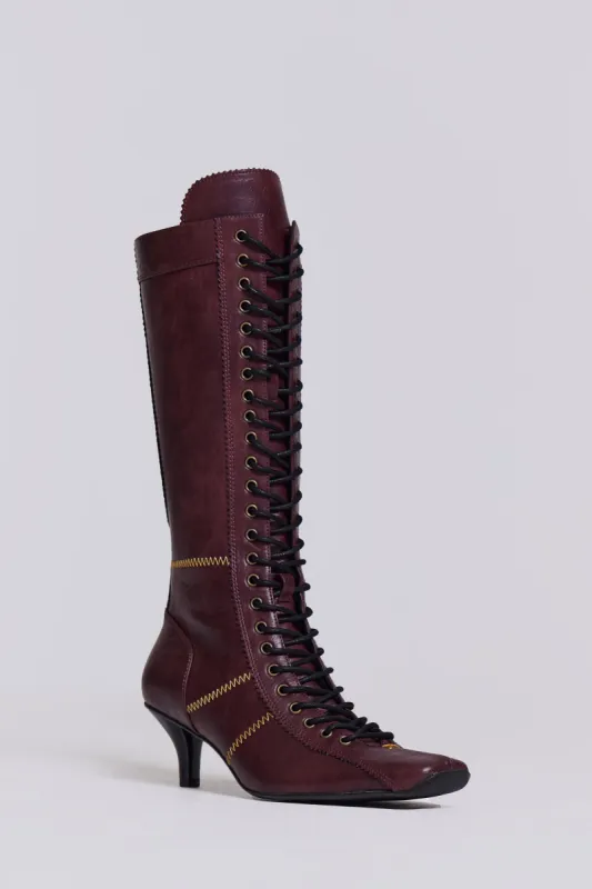 Burgundy Brooke Boxing Boot sold by Jaded London