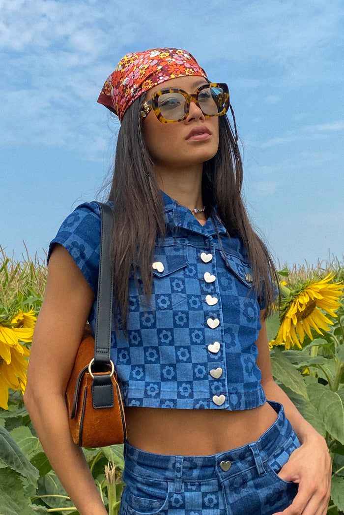 Flower Print Short Sleeve Denim Crop Top sold by Jaded London product image thumbnail 2
