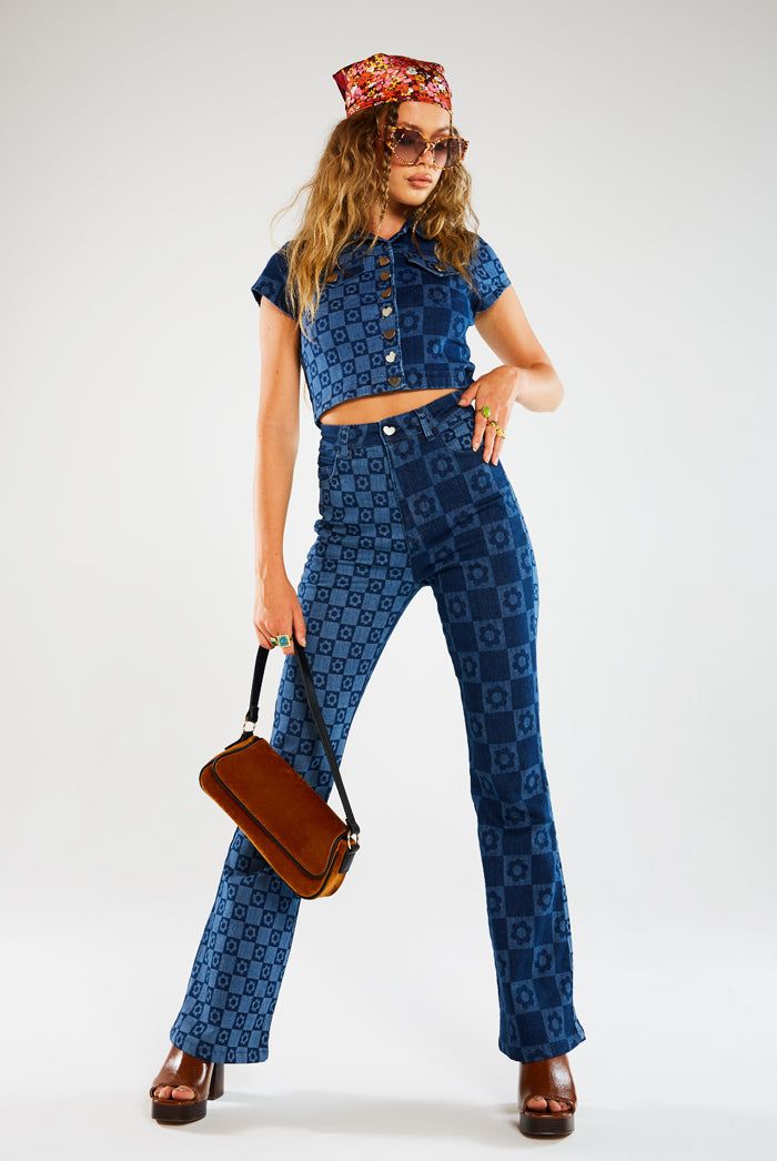 Flower Print Short Sleeve Denim Crop Top sold by Jaded London product image thumbnail 4