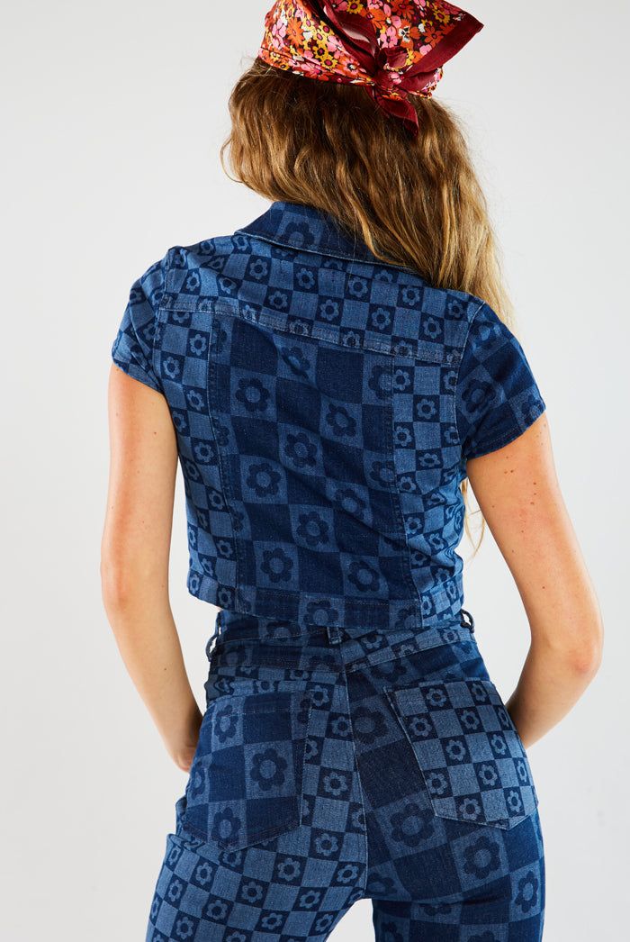 Flower Print Short Sleeve Denim Crop Top sold by Jaded London product image thumbnail 5