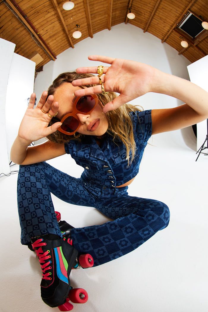 Flower Print Short Sleeve Denim Crop Top sold by Jaded London product image thumbnail 3