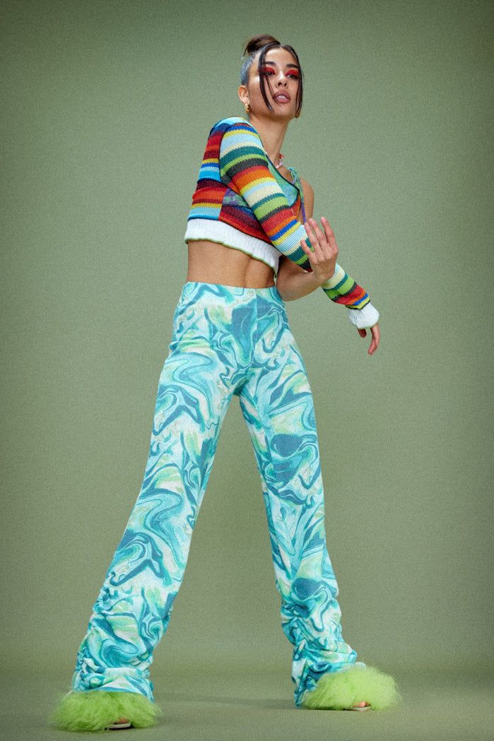 Lime Tie Dye Print Ruched Hem Printed Knit Joggers sold by Jaded London product image thumbnail 3