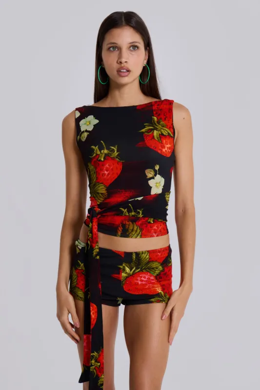 Camarosa Strawberry Wrap Top sold by Jaded London
