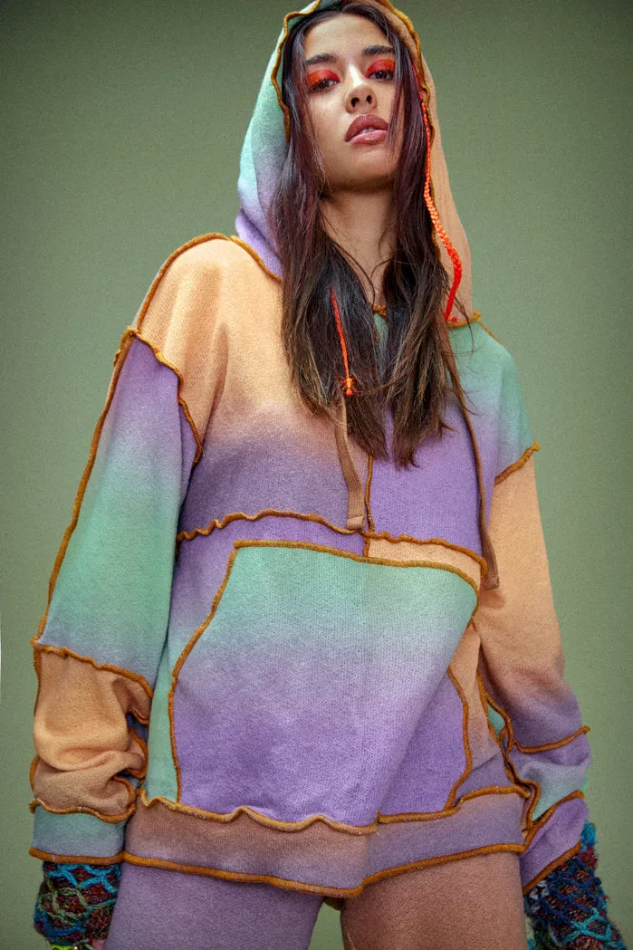 Ombre Mix Patchwork Printed Knit Hoodie sold by Jaded London