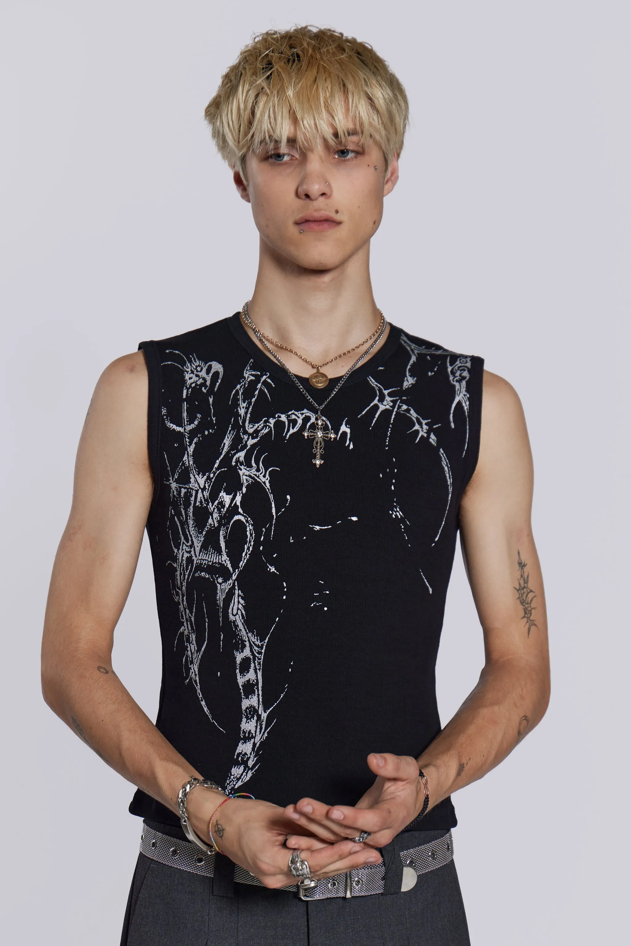 Black Astora Rib Vest sold by Jaded London
