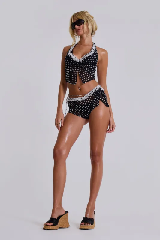 Polka Ruffle Wrap Mini Shorts sold by Jaded London