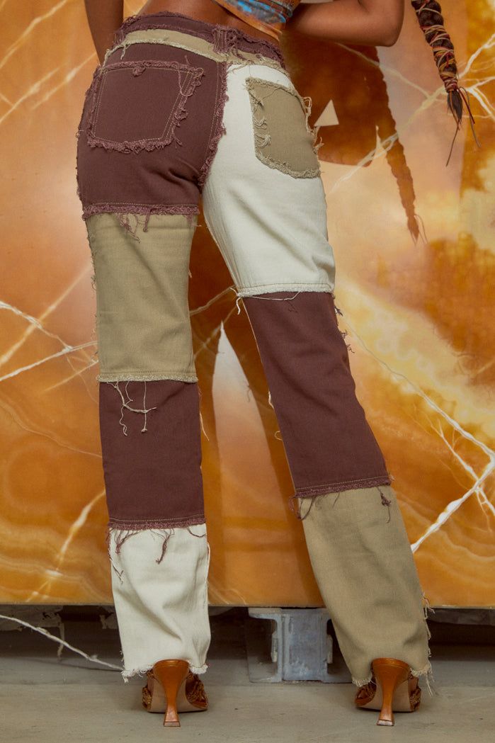 Brown Patchwork Denim Boyfriend Jeans sold by Jaded London product image thumbnail 2