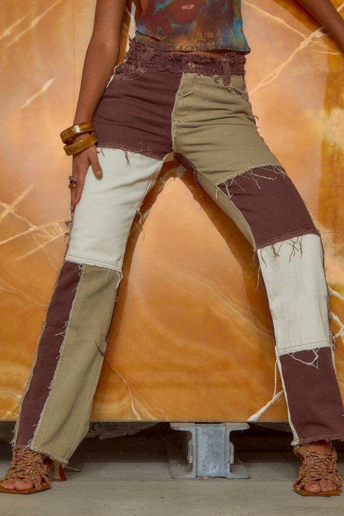 Brown Patchwork Denim Boyfriend Jeans sold by Jaded London product image thumbnail 3