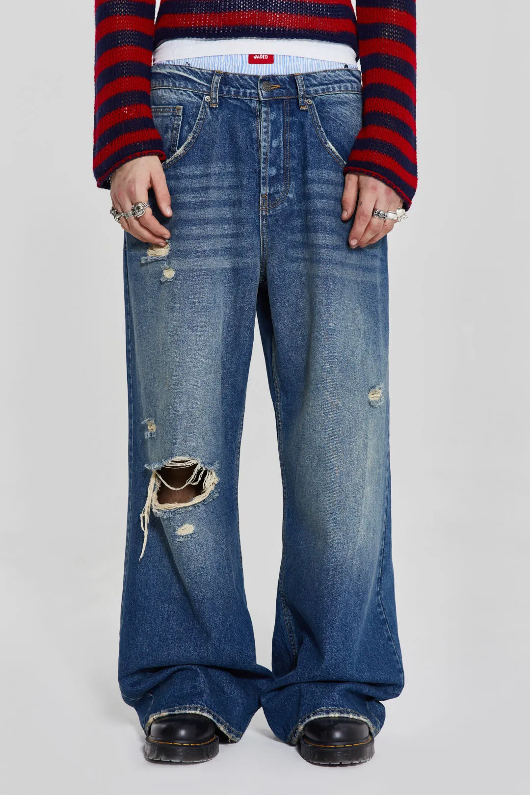 Vintage Blue Colossus Flare Jeans sold by Jaded London
