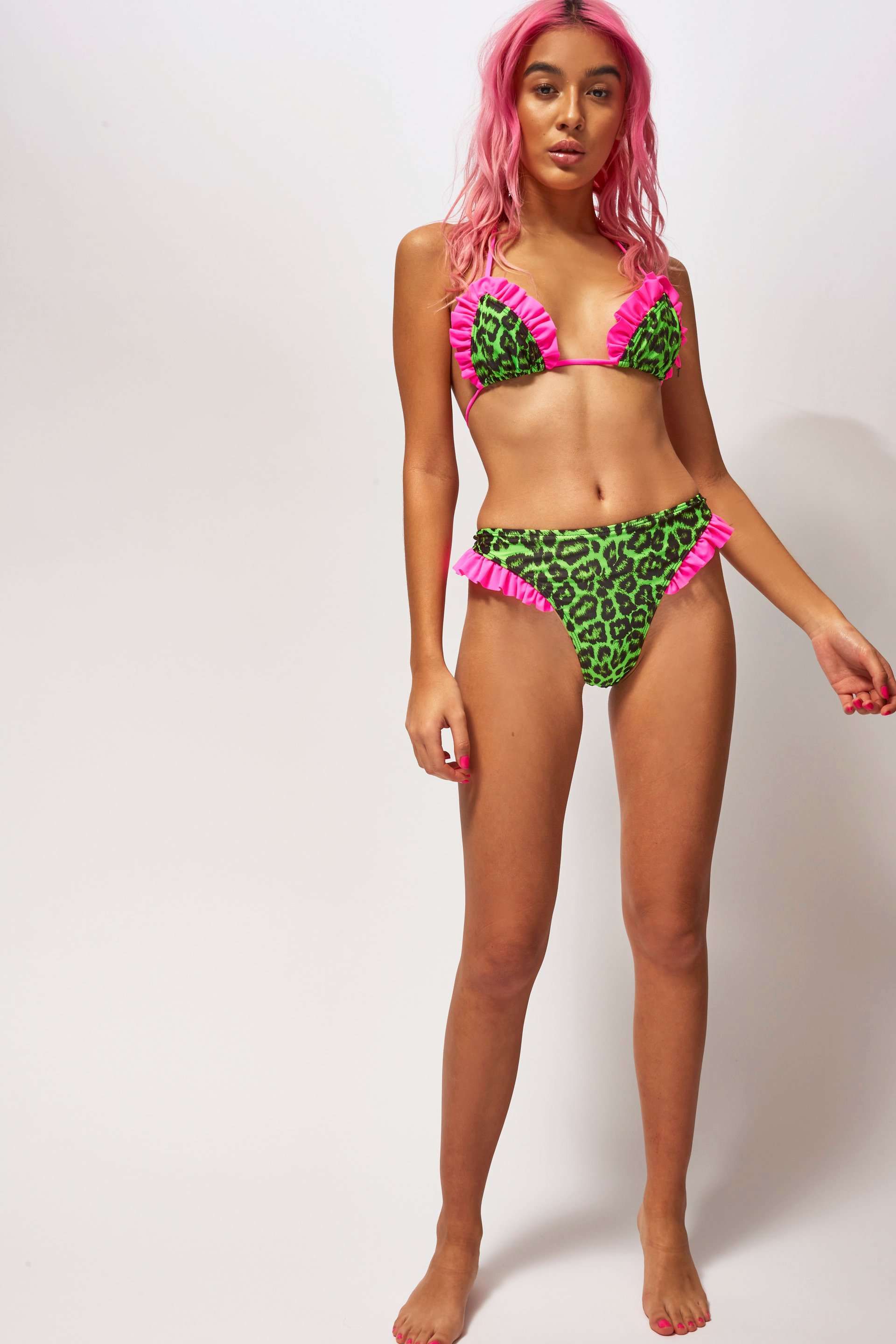 Neon Green Leopard Print Thong Bikini Bottoms sold by Jaded London product image thumbnail 5