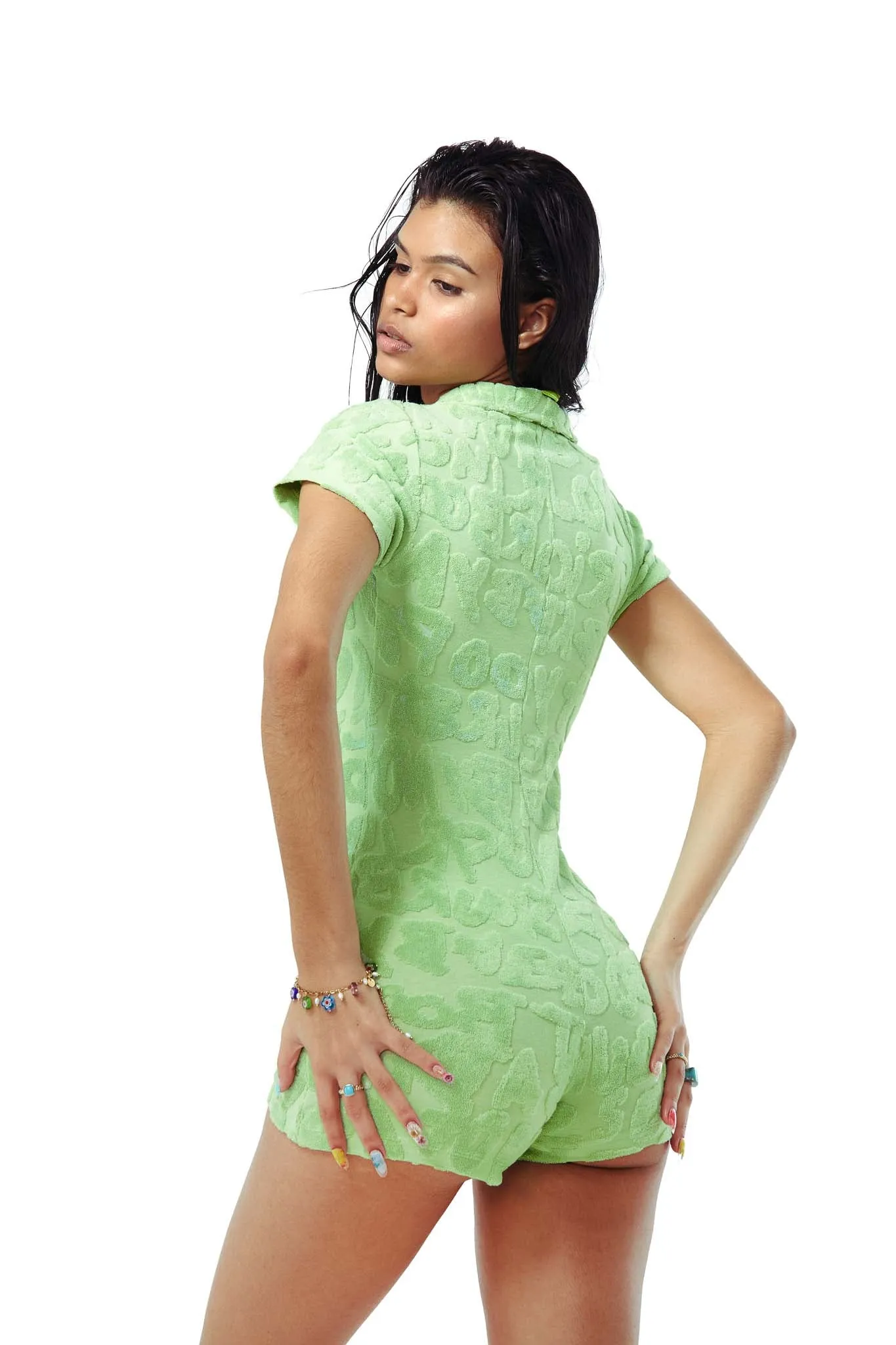 Towelling Playsuit In Green sold by Jaded London product image thumbnail 5