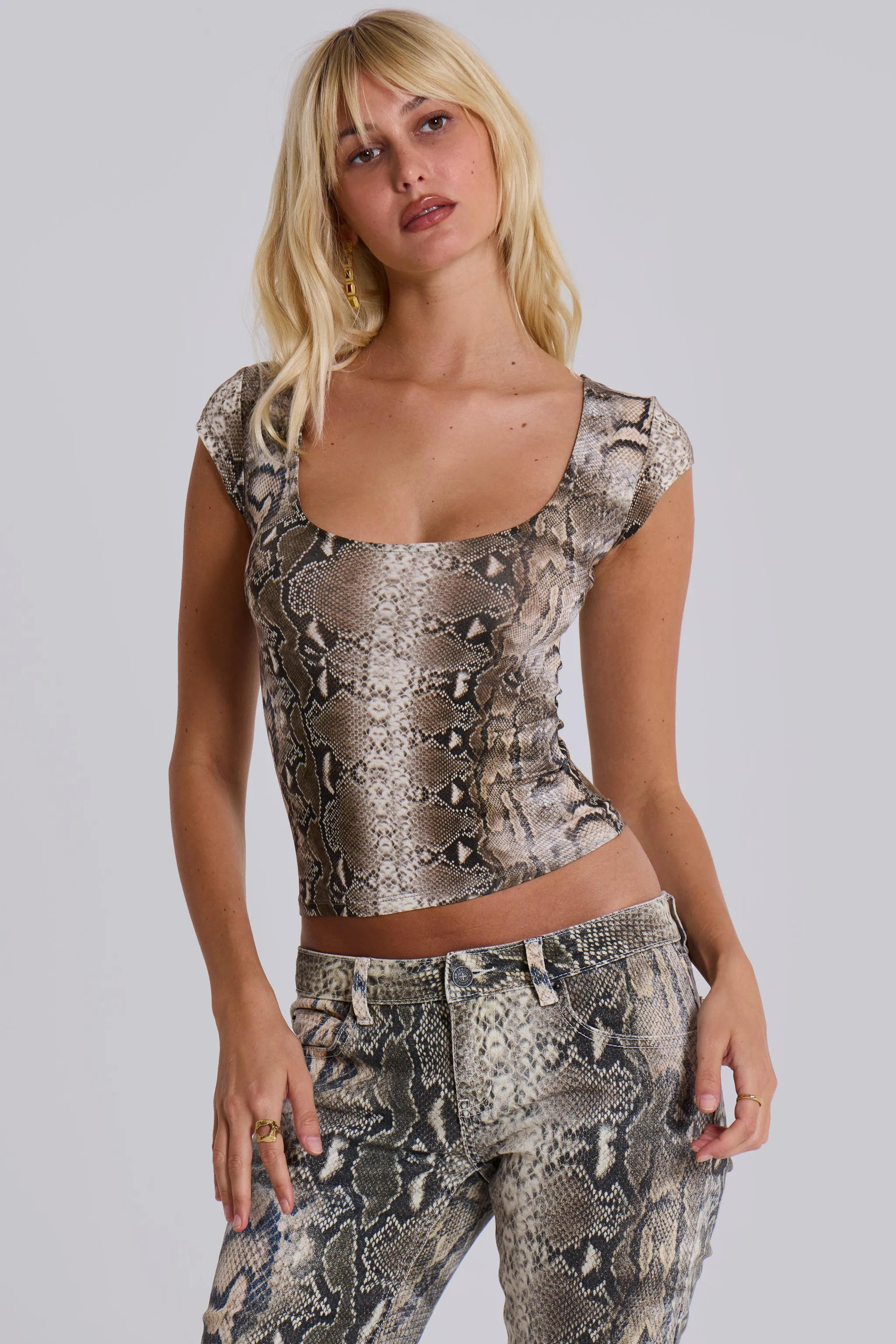 Dovimo Snakeskin Top sold by Jaded London