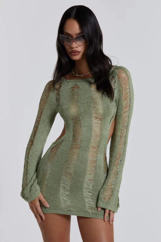 Khaki Umbra Mini Dress sold by Jaded London