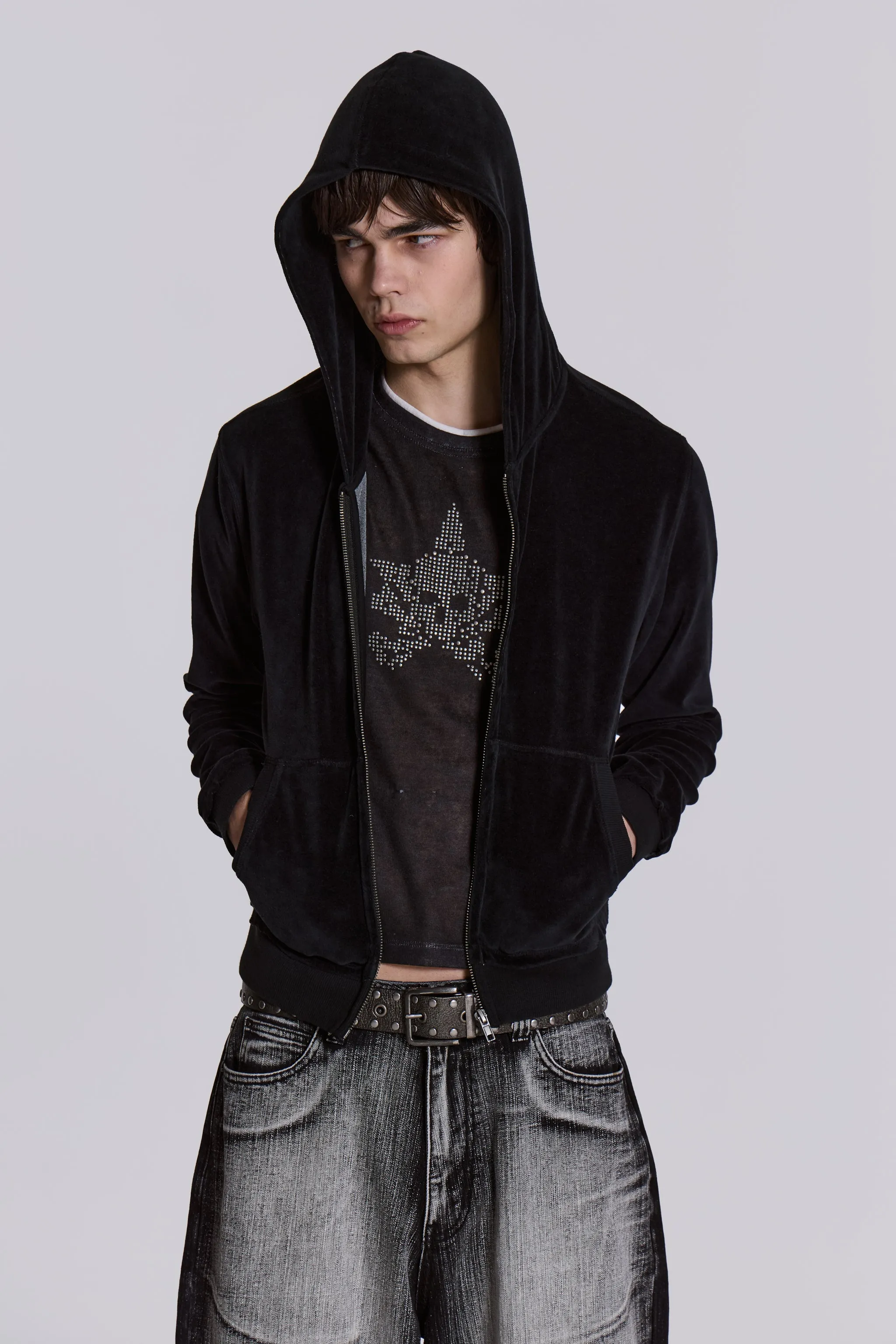 Black Velour Mini Monster Hoodie sold by Jaded London product image thumbnail 4