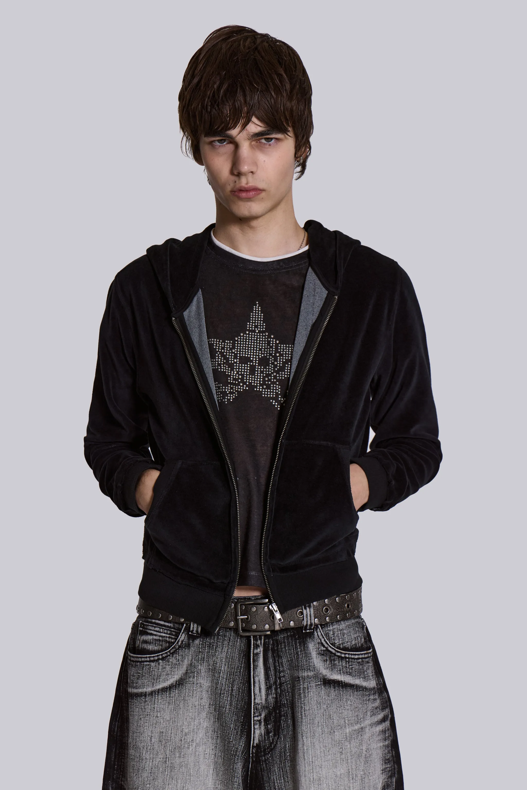 Black Velour Mini Monster Hoodie sold by Jaded London